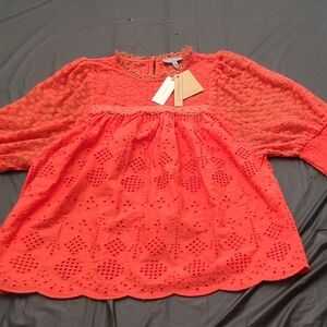 Anthropologie Orange 3/4 Sleeve Blouse